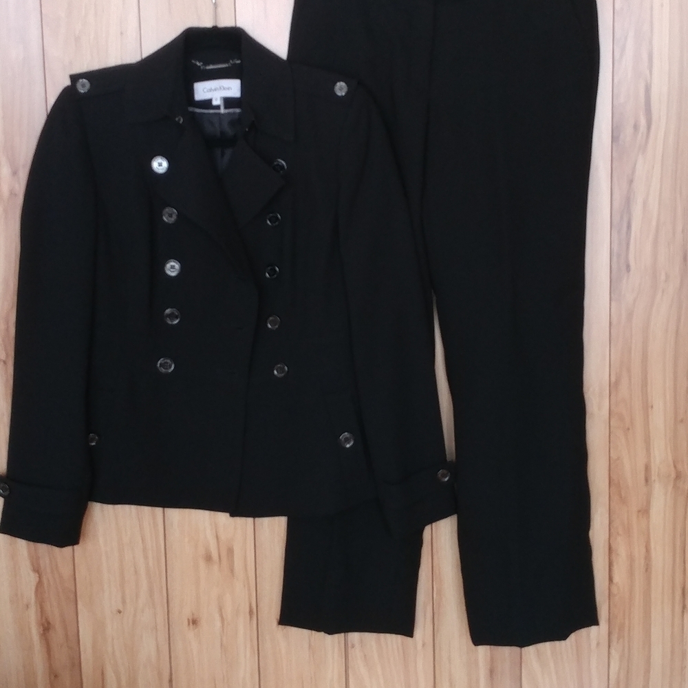 Calvin Klein Size 2 Black Peacoat Pants Suit